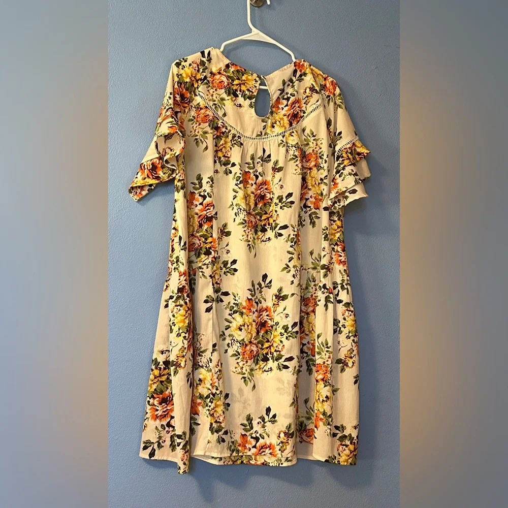 Umgee Rehab USA Floral Short Ruffle Sleeves Button Closure Dress SZ XL - Picture 2 of 11
